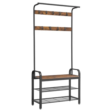 Kabáttartó, előszobafal cipőtartóval, 84 x 183 x 33,7 cm, rusztikus barna | VASAGLE Kabáttartó, előszobafal cipőtartóval, 84 x 183 x 33,7 cm, rusztikus barna | VASAGLE