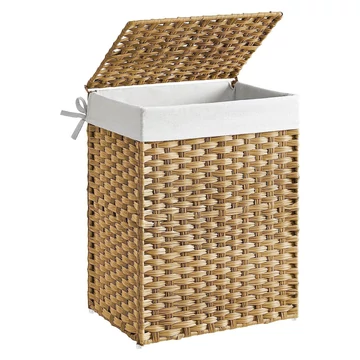 Szennyeskosár, 90 literes, szintetikus nádszövet, mosodai kosár fedéllel és fogantyúval Szennyeskosár, 90 literes, szintetikus nádszövet, mosodai kosár fedéllel és fogantyúval