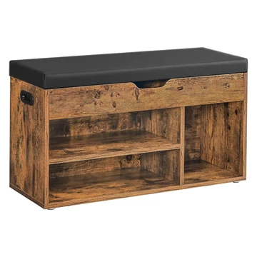 Cipőtároló pad, párnázott ülőfelülettel, 80x30 x44 cm, rusztikus barna