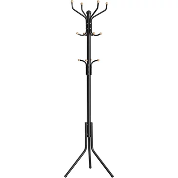 Álló fogas 12 kampóval, stabil fém kabáttartó,182 cm magas, fekete