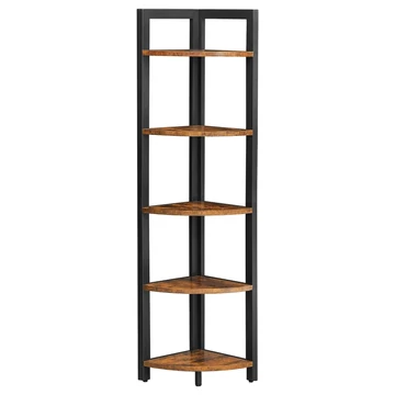 5 szintes sarok könyvespolc, sarokpolc, rusztikus barna 5 szintes sarok könyvespolc, sarokpolc, rusztikus barna