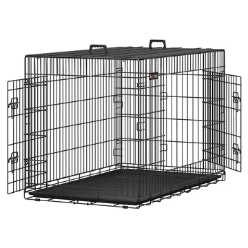 2 ajtós összecsukható ketrec 122 x 81 x 76 cm, XXL szállítóketrec, fekete| FEANDREA
