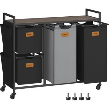 Szennyeskosár 4 rekesszel, 150 L-es ruhaválogató, fekete-szürke Szennyeskosár 4 rekesszel, 150 L-es ruhaválogató, fekete-szürke