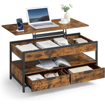 VASAGLE felnyitható fedelű dohányzóasztal rusztikus barna és tintafekete színben