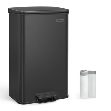 Konyhai szemetes 40L, nagy pedálos kuka fedéllel, 15 szemeteszsák mellékelve, fekete