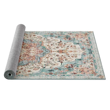 Vintage stílusú, gépben mosható szőnyeg 92 x 153, aqua blue