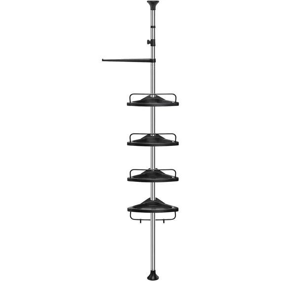 Állítható magasságú zuhanypolc 95-300 cm, teleszkópos  fürdőszobai tároló, ezüst és fekete