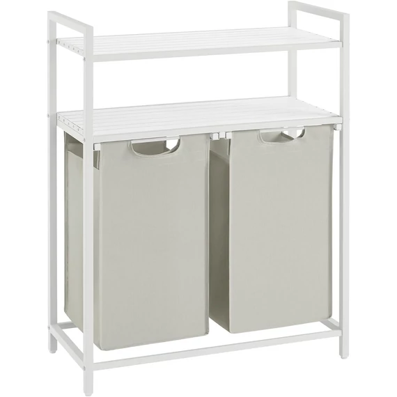 Szennyestartó, szennyeskosár két polccal, 2 x 46L, fehér