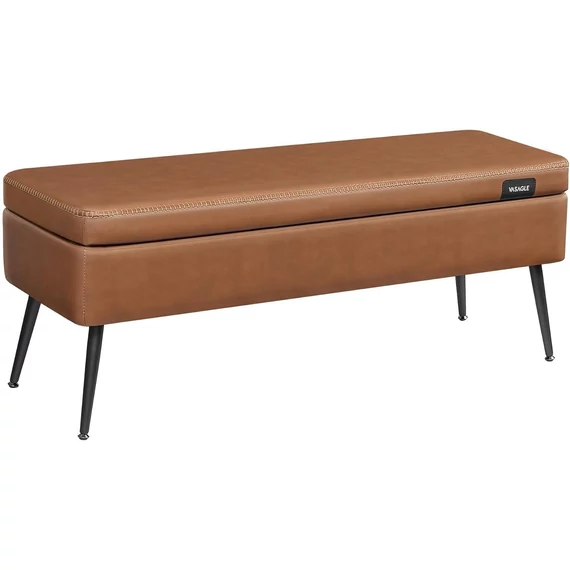 EKHO Tárolópad, ülőpad, szintetikus bőr varrással 40x120x45 cm, karamellbarna