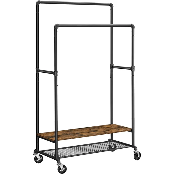 Ruhaállvány, szobainas 2 rúddal 100 x 150/175 x 51 cm, rusztikus barna