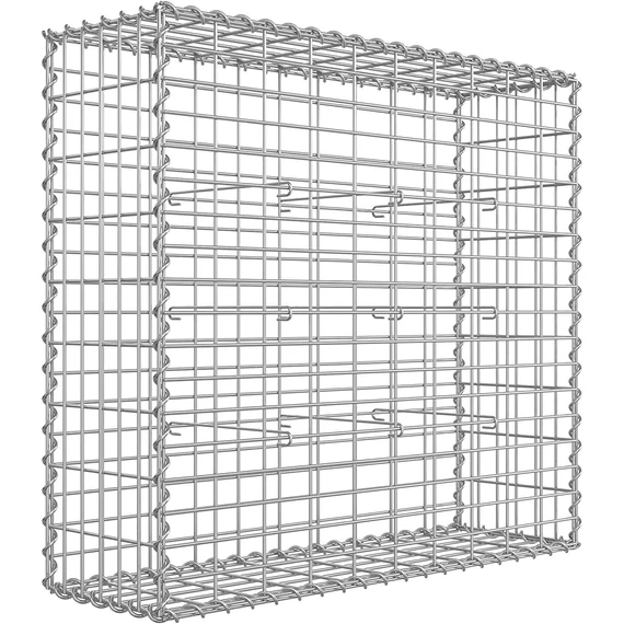 Gabion kosár, kerti dekor válaszfal, 100 x 95 x 30 cm, ezüst