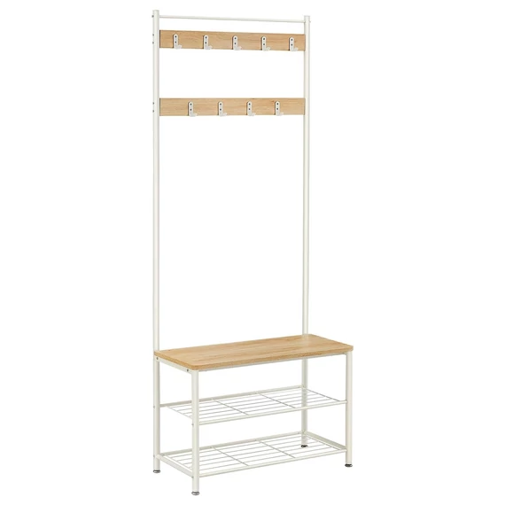 Kabáttartó cipőtároló paddal, tölgy és fehér Kabáttartó cipőtároló paddal, tölgy és fehér