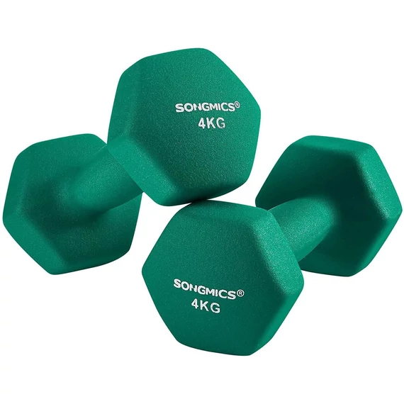 súlyzó készlet, 2 db-os súlyzó szett csúszásmentes matt felülettel 2 x 4 kg, zöld