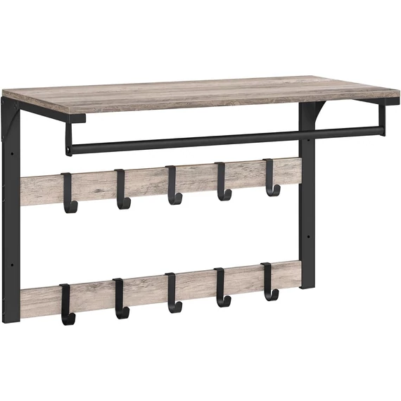 Fali ruhafogas, fali Polc 10 eltávolítható akasztóval 30 x 65 x 42 cm Fali ruhafogas, fali Polc 10 eltávolítható akasztóval 30 x 65 x 42 cm