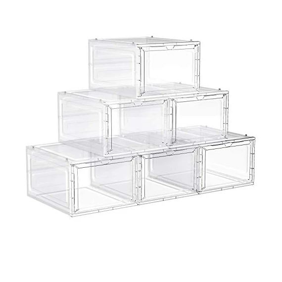 Cipőtartó dobozok, 6 darabos készlet, átlátszó ajtóval, egymásra rakható, fehér Cipőtartó dobozok, 6 darabos készlet, átlátszó ajtóval, egymásra rakható, fehér