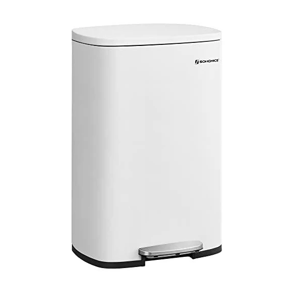 Konyhai pedálos kuka, 50L szemetes kuka, műanyag belső vödörrel, csukható fedéllel, puha záródással, szagálló és higiénikus, fehér Konyhai pedálos kuka, 50L szemetes kuka, műanyag belső vödörrel, csukható fedéllel, puha záródással, szagálló és higiénikus, fehér