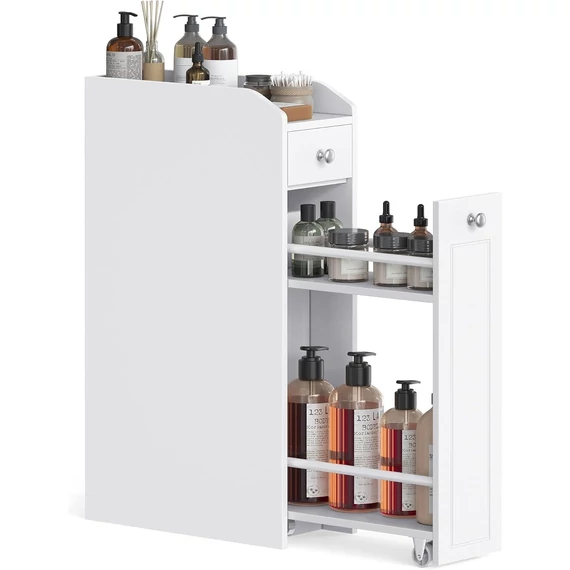 VASAGLE kis fürdőszobai szekrény, álló tárolószekrény kis helyiségekbe, fehér színben