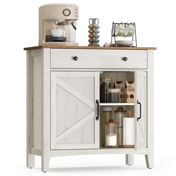 Tálalószekrény magasságban állítható polccal, 40 x 80 x 80 cm, fehér és mézbarna