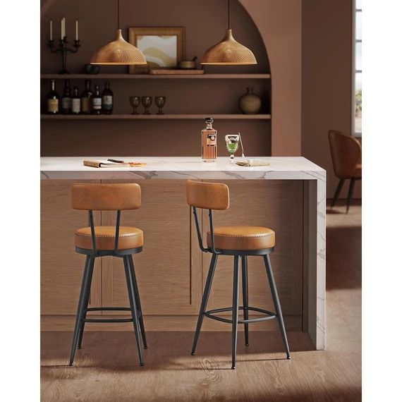 Bárszék szett, 2 db, háttámlával,65 cm magas, karamell barna színben Bárszék szett, 2 db, háttámlával,65 cm magas, karamell barna színben