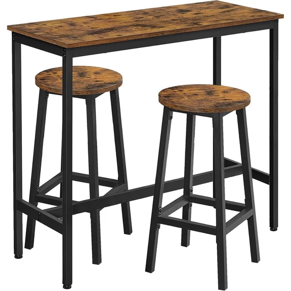 VASAGLE étkezőasztal szett, bárasztal és bárszékek, 100x40cm, rusztikus barna és fekete színben VASAGLE étkezőasztal szett, bárasztal és bárszékek, 100x40cm, rusztikus barna és fekete színben
