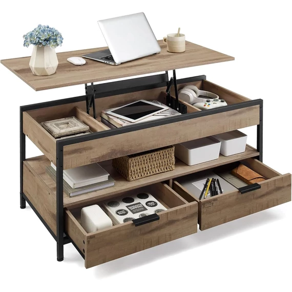 VASAGLE magasságban állítható dohányzóasztal, 50 × 100 cm, karamellbarna–tintafekete színben VASAGLE magasságban állítható dohányzóasztal, 50 × 100 cm, karamellbarna–tintafekete színben