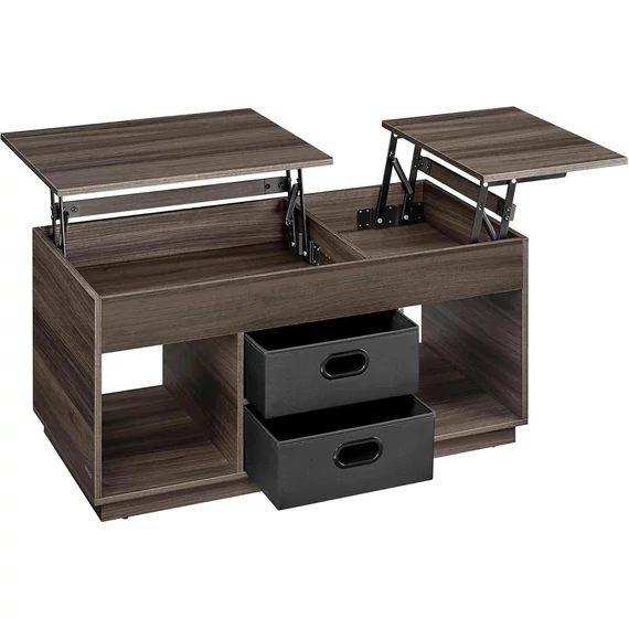 Dohányzóasztal, felemelhető asztallapos dohányzóasztal 2 fiókkal és rejtett rekesszel, hamvasbarna Dohányzóasztal, felemelhető asztallapos dohányzóasztal 2 fiókkal és rejtett rekesszel, hamvasbarna