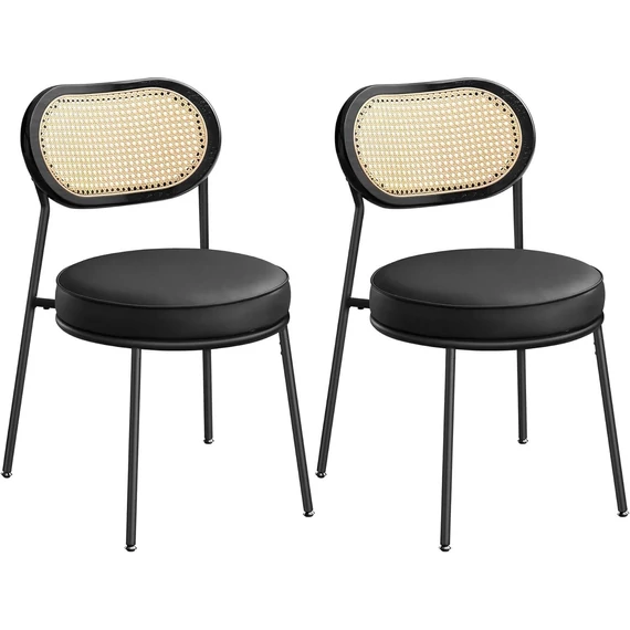 Étkezőszékek, rattan háttámlás étkezőszék készlet, Műbőr, kárpitozott  , tintafekete Étkezőszékek, rattan háttámlás étkezőszék készlet, Műbőr, kárpitozott  , tintafekete