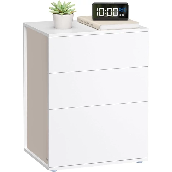 VASAGLE éjjeliszekrény 3 tárolófiókkal, matt fehér és cappuccino bézs színben