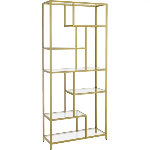 VASAGLE Könyvespolc, 6 szintes magas könyvszekrény 30 × 80 × 180 cm, fémes arany színben
