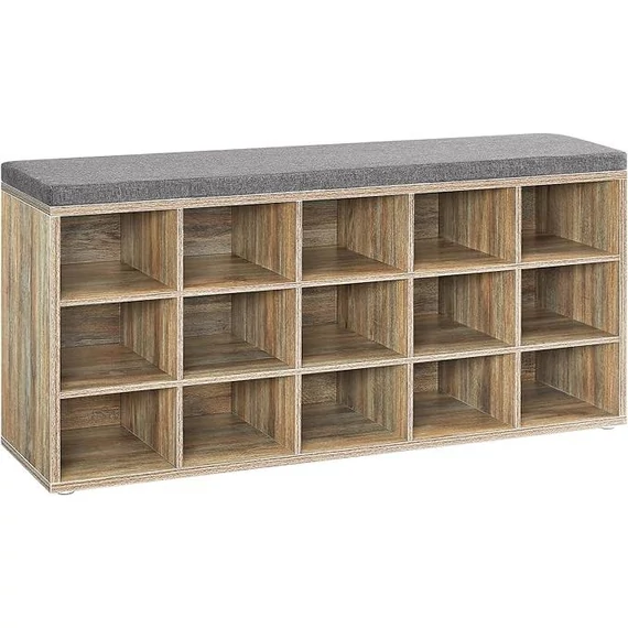 VASAGLE Cipőtartó pad, cipőpolc ülőfelülettel, 30×105×48 cm, türkizbarna–szürke