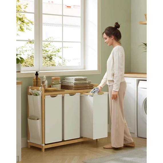 Szennyeskosár 3 rekesszel, 3 x 50 l, 94 x 33 x 78 cm, krémfehér