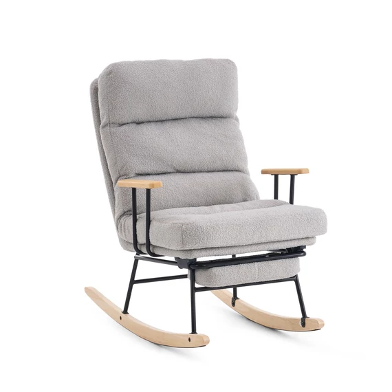 hintaszék fa lábakkal, plüss szövettel, 4 fokozatban állítható háttámlával,  szürke hintaszék fa lábakkal, plüss szövettel, 4 fokozatban állítható háttámlával,  szürke