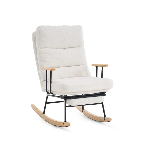 hintaszék fa lábakkal, plüss szövettel, 4 fokozatban állítható háttámlával,  fehér hintaszék fa lábakkal, plüss szövettel, 4 fokozatban állítható háttámlával,  fehér