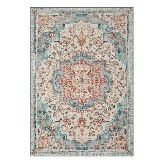 Vintage stílusú, gépben mosható szőnyeg 120 x 170, aqua blue
