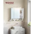 Kép 3/8 - VASAGLE Fürdőszobaszekrény LED világítással, konnektorokkal, 16,5 × 70 × 75 cm, felhőfehér színben