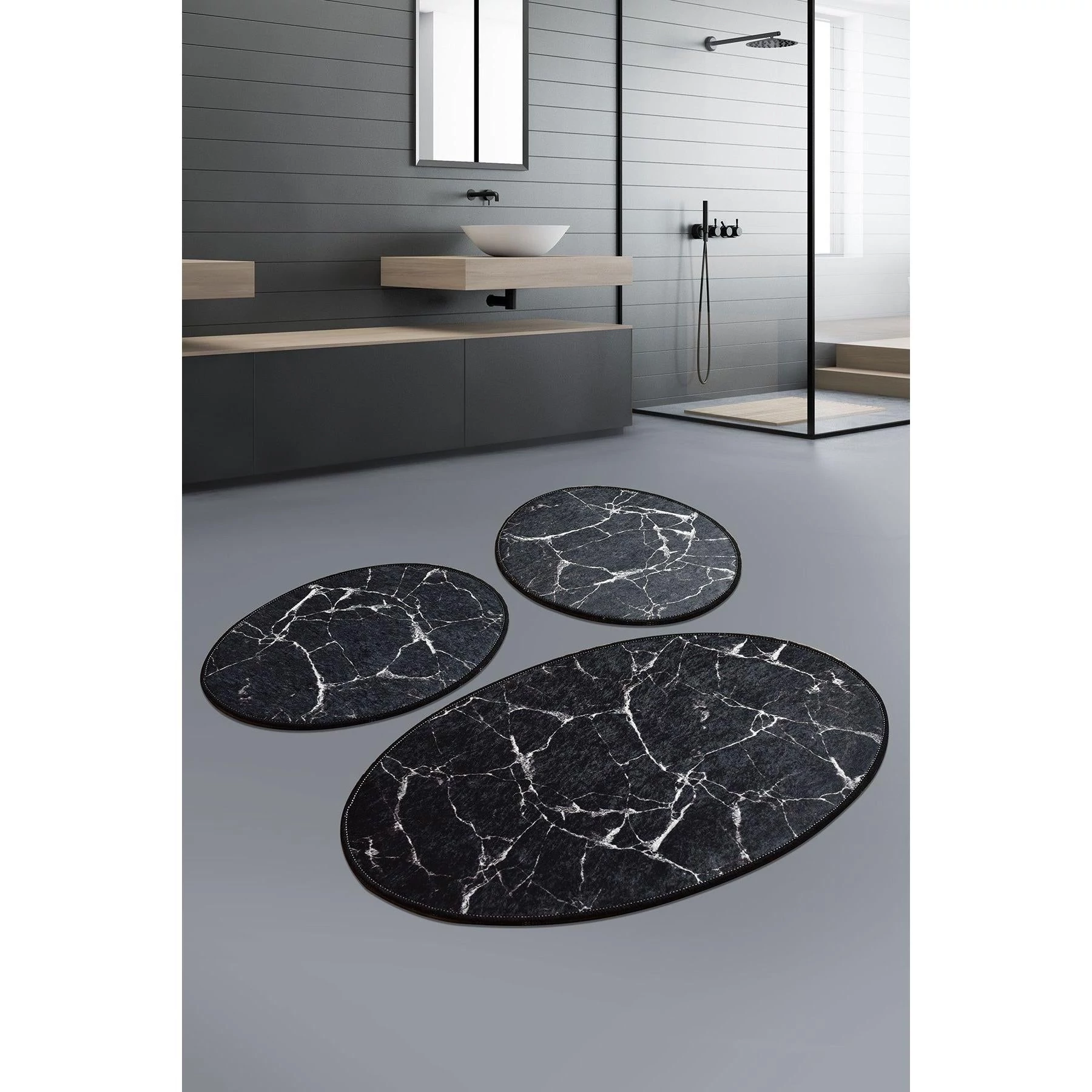 Fürdőszobaszőnyeg Szett (3 db) Marble - Fekete
