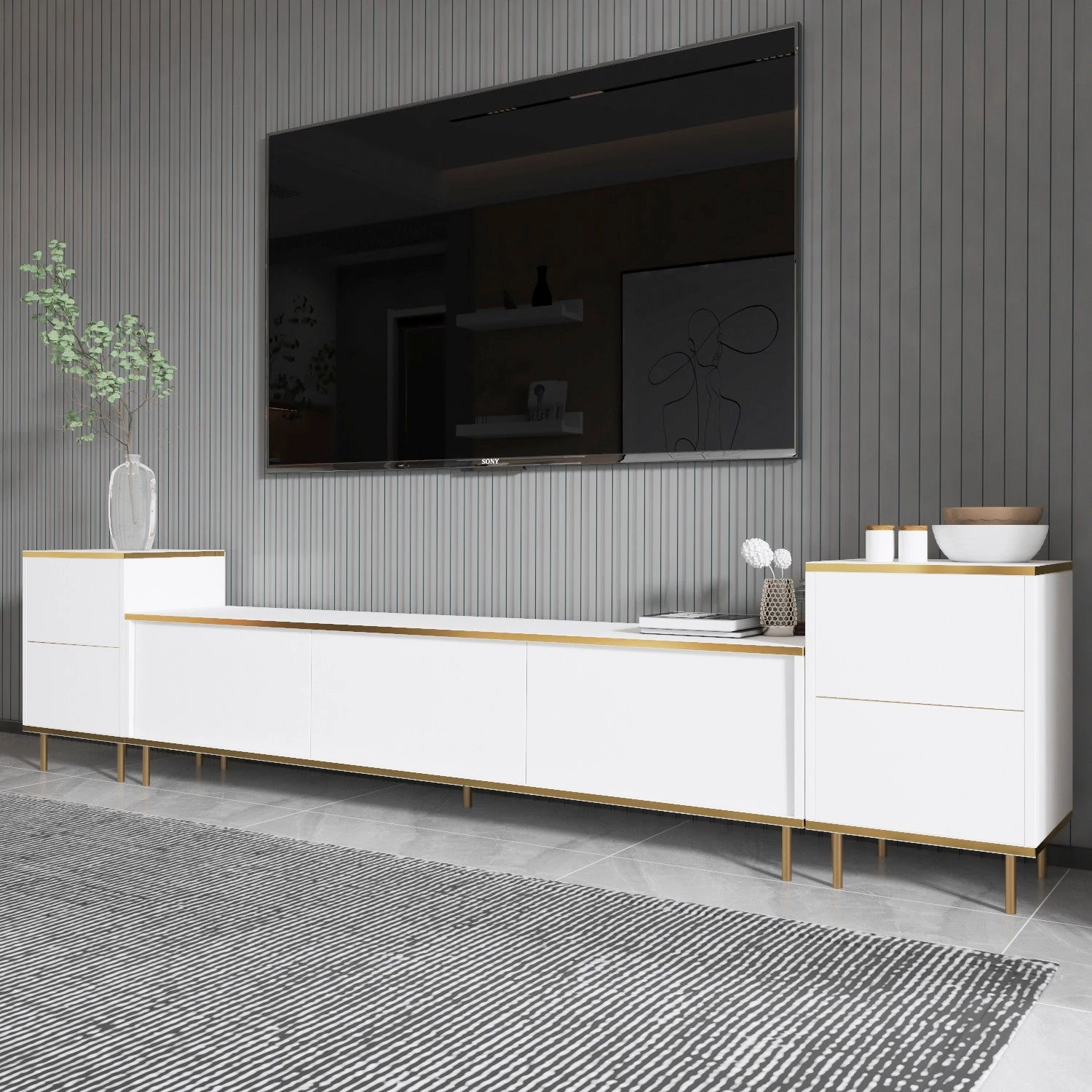 TV szekrény Imaj - White, Gold