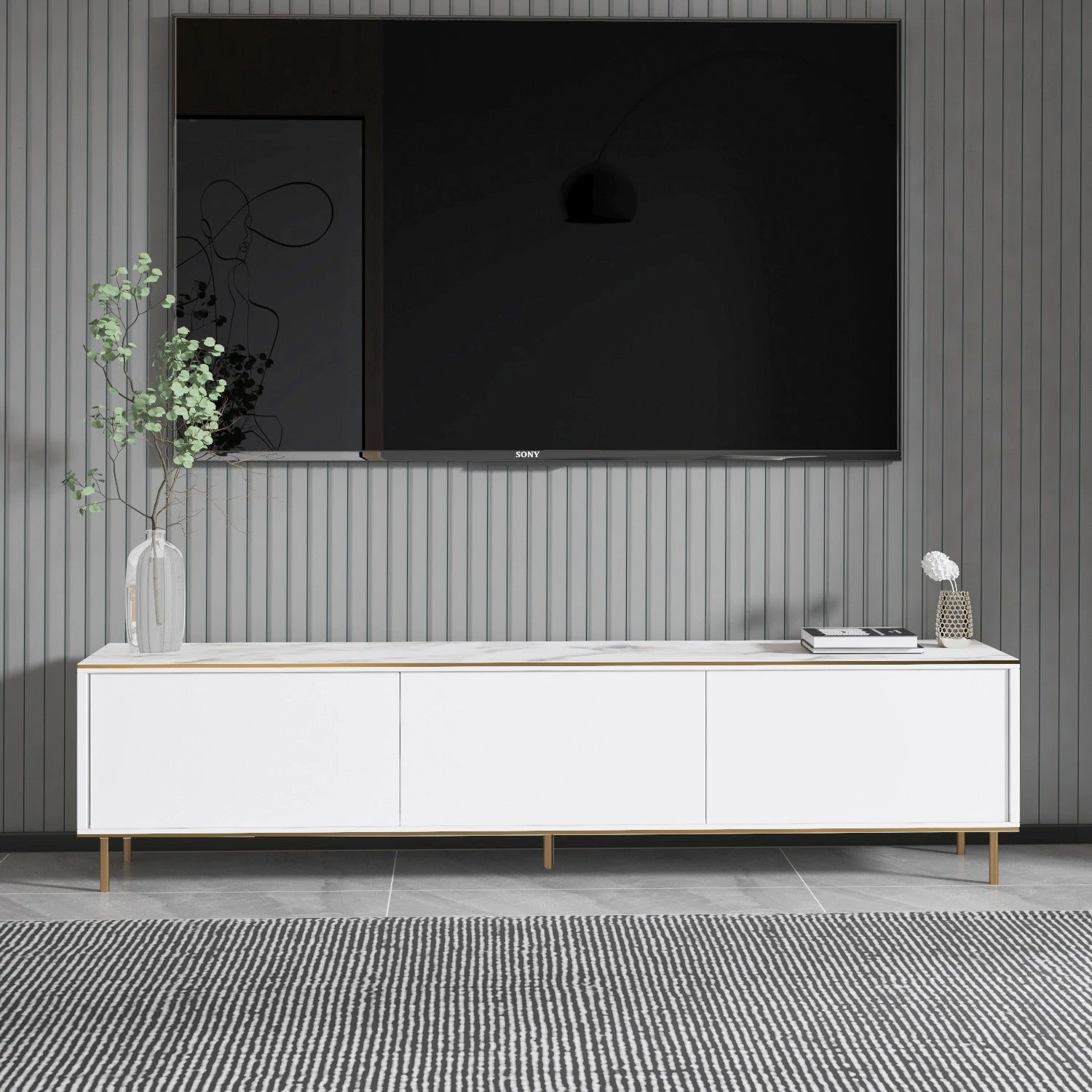 TV szekrény Imaj - Marble, White