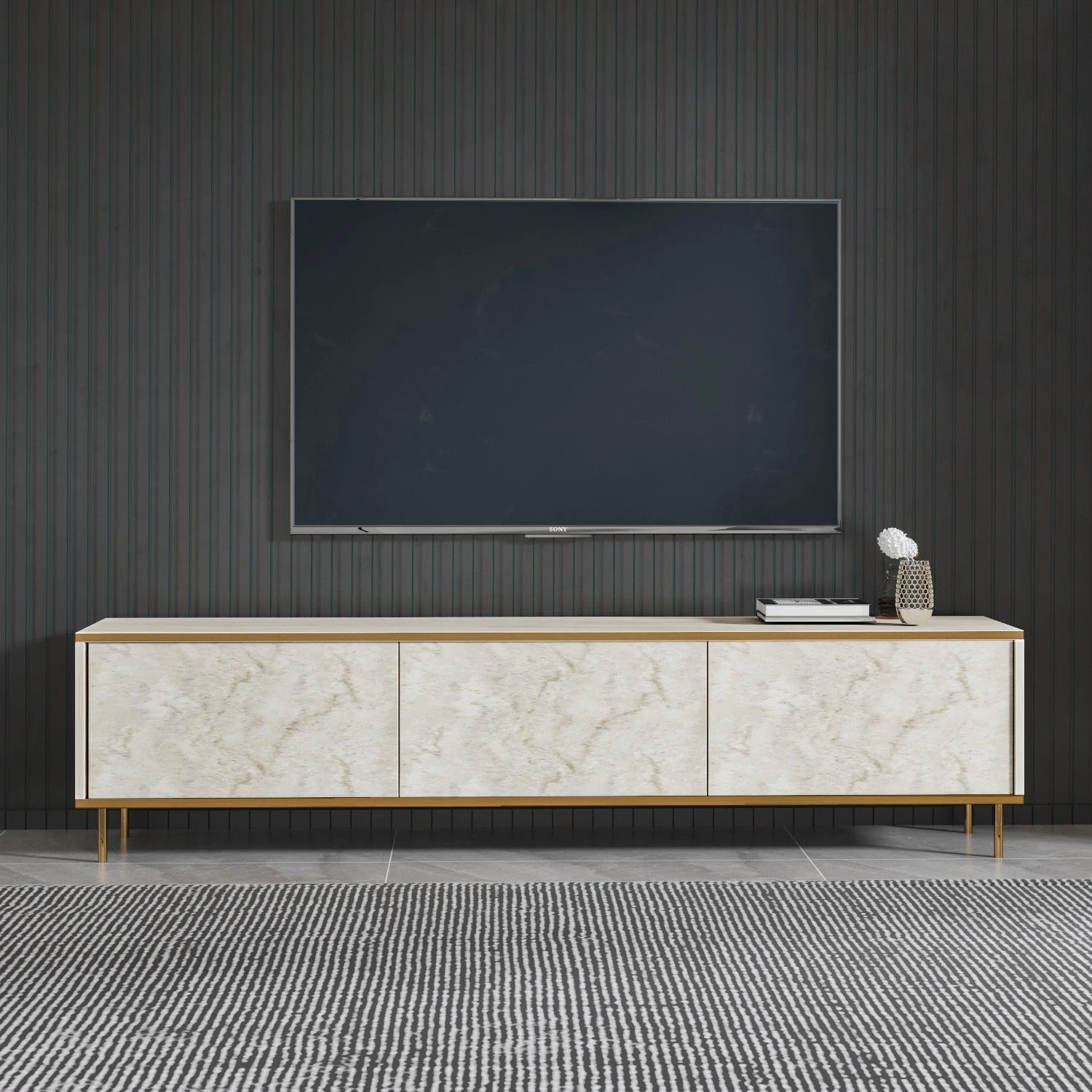 TV szekrény Imaj - Travertine, Gold