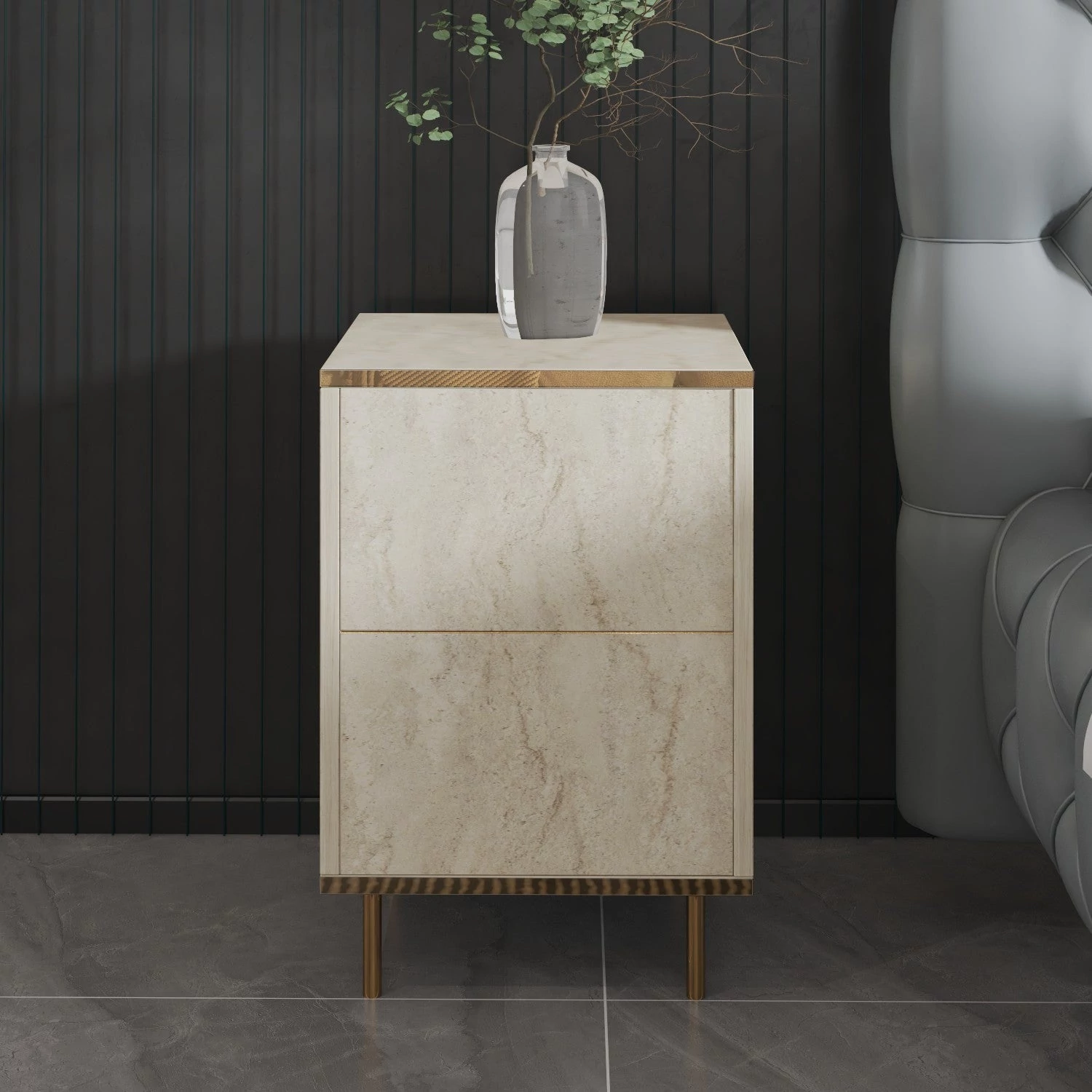 Éjjeliszekrény Imaj - Travertine, Gold