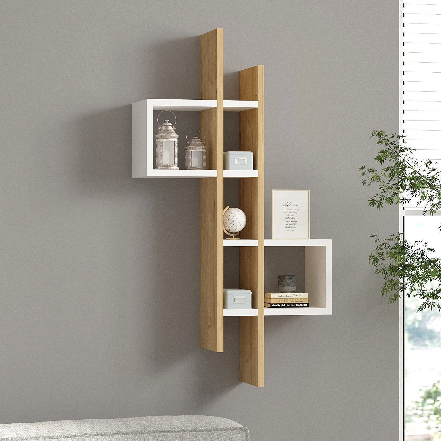 Fali polc Emse - Sapphire Oak, White