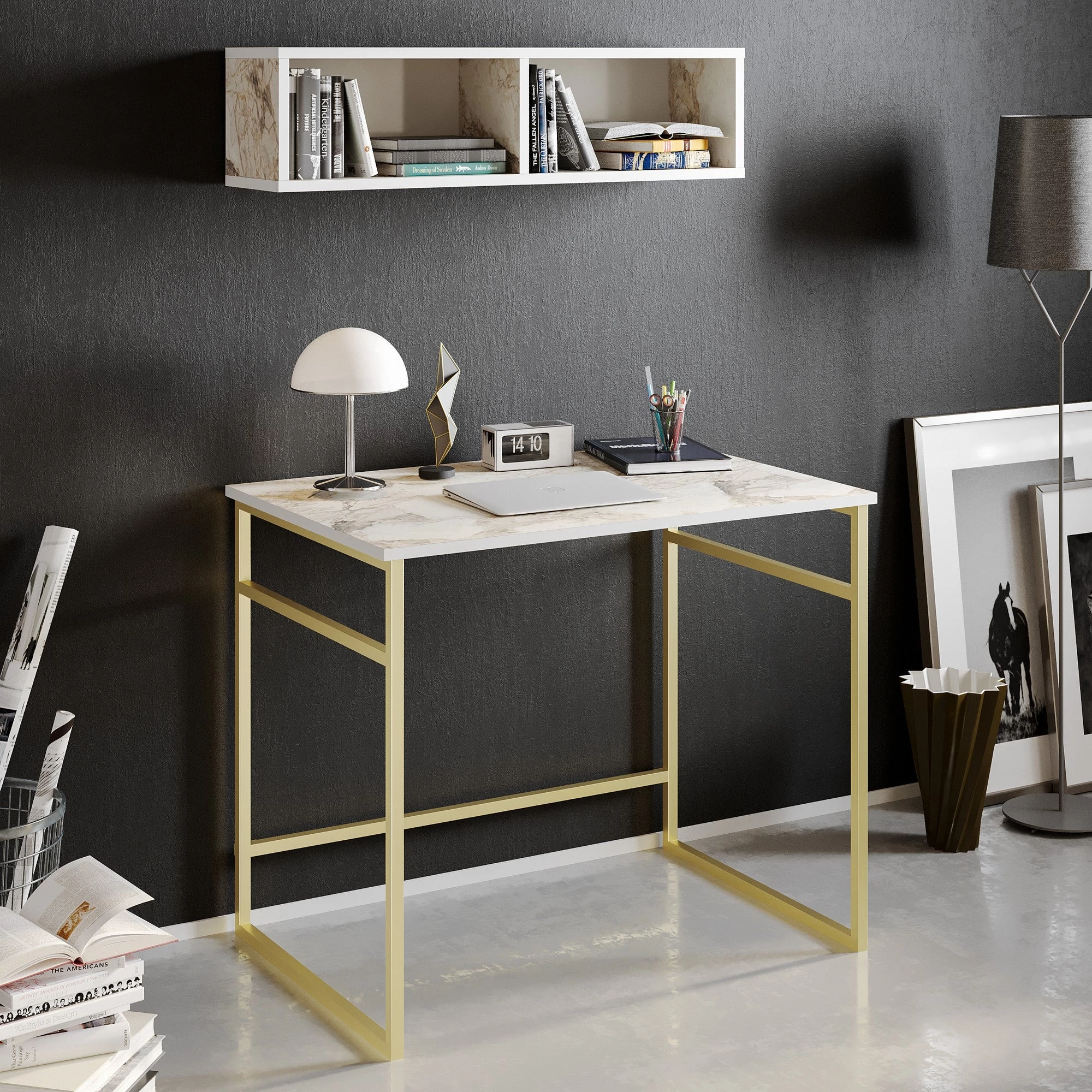 Íróasztal Gama - White, Gold