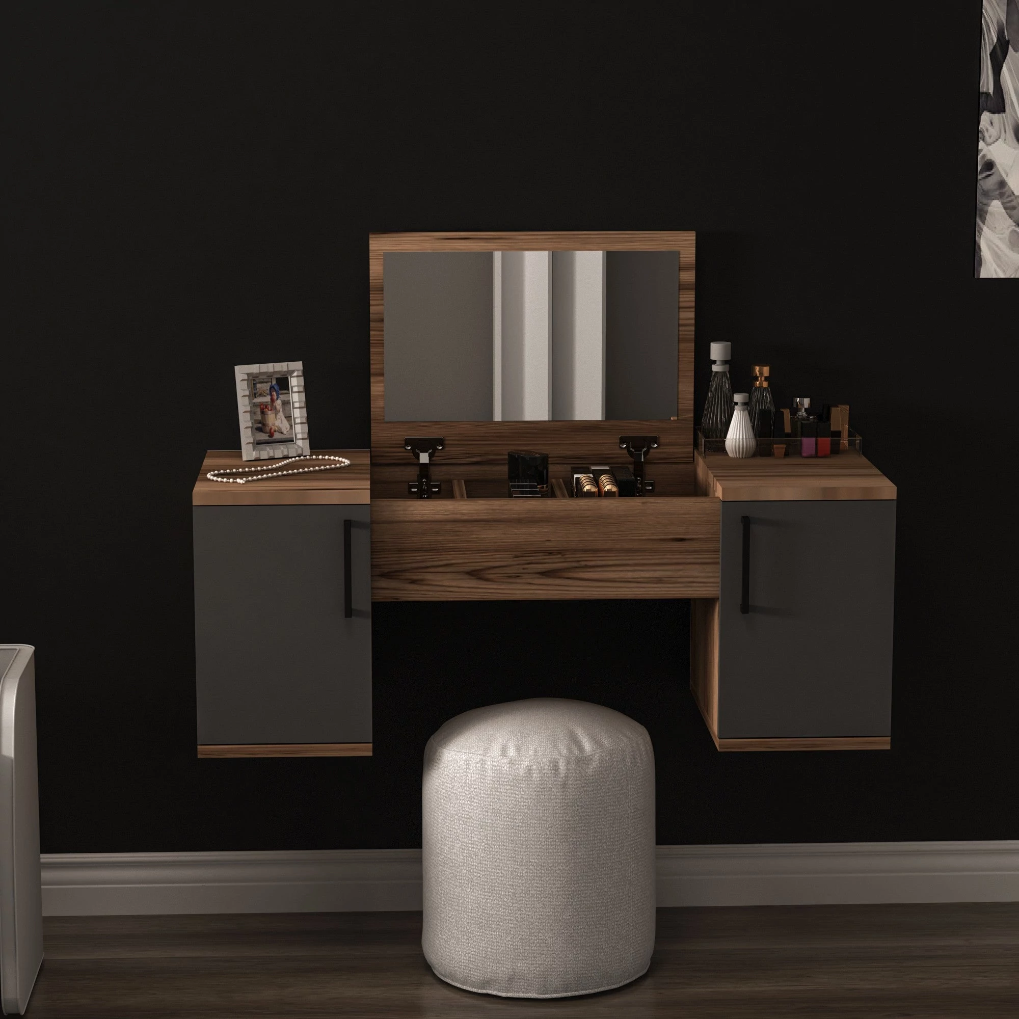 Fésülködő asztal Mercan - Light Walnut, Anthracite