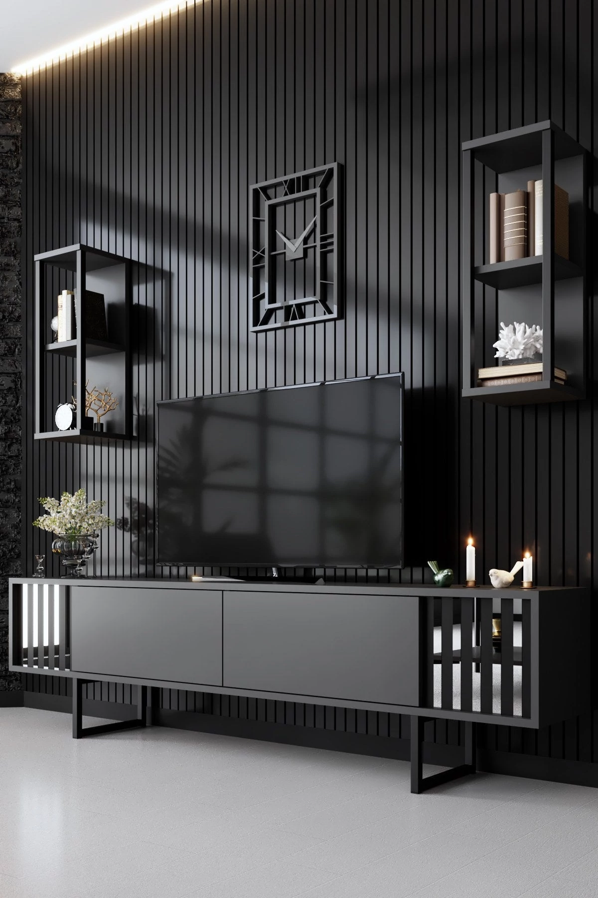 TV szekrény Chrome Line - Anthracite, Black