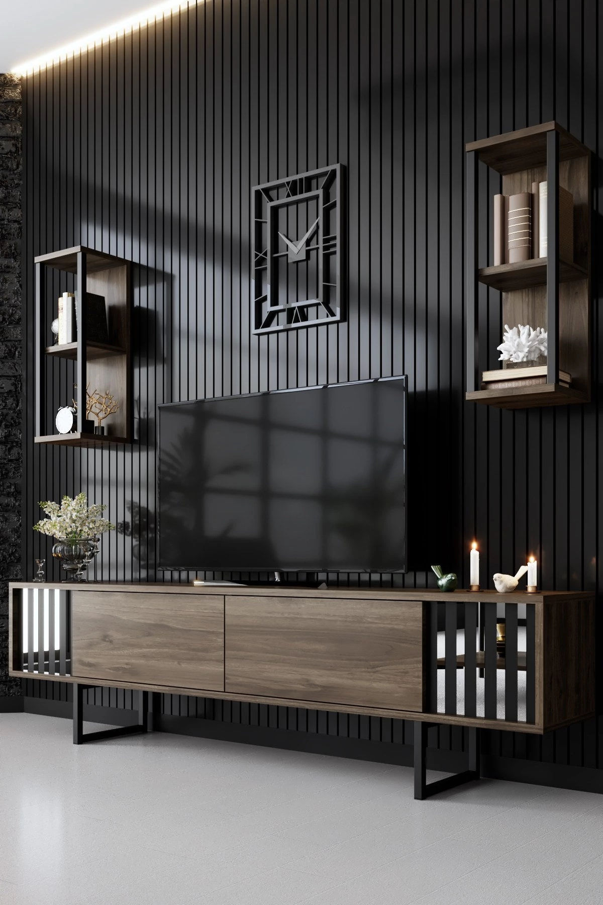 TV szekrény Chrome Line - Walnut, Black