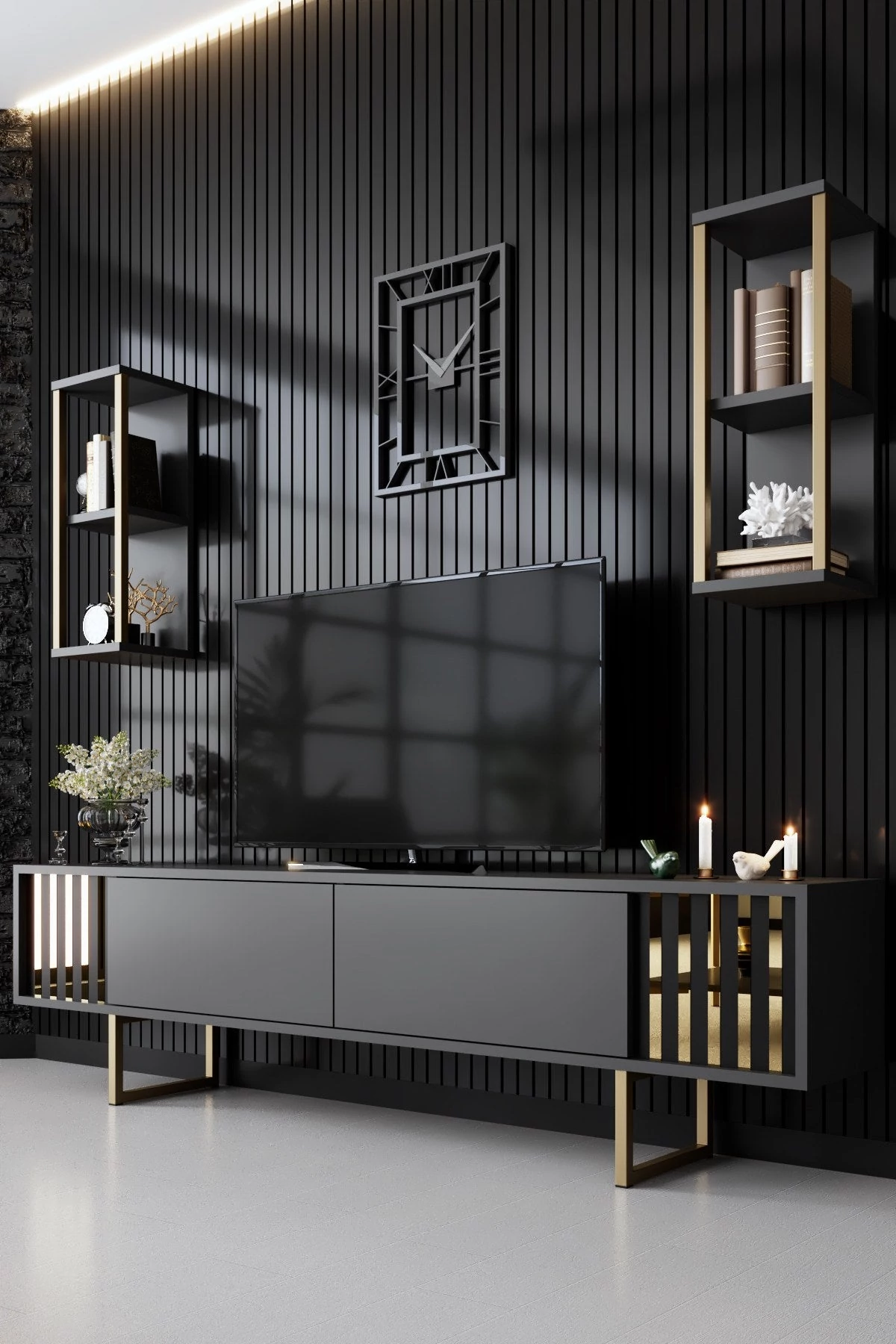 TV szekrény Gold Line - Anthracite, Black