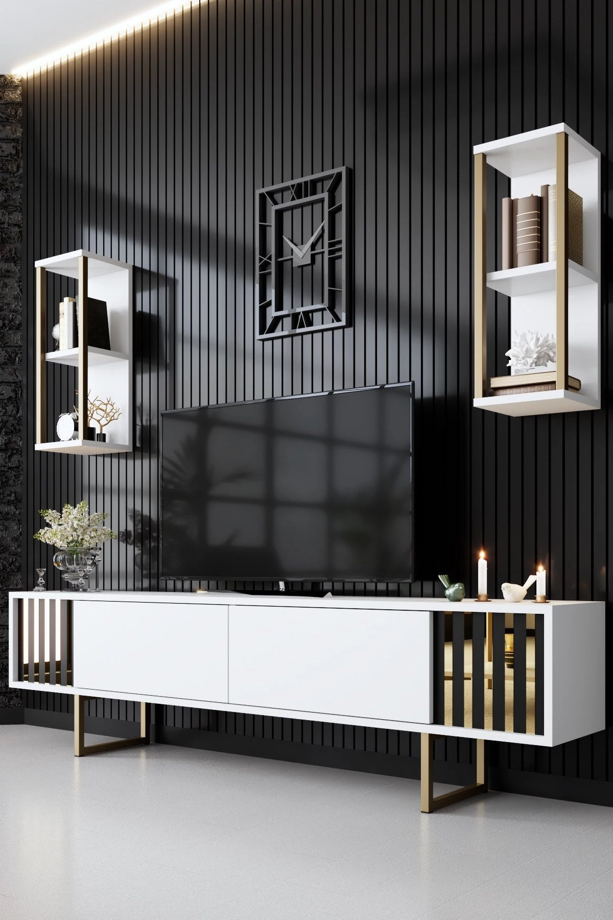 TV szekrény Gold Line - White, Black