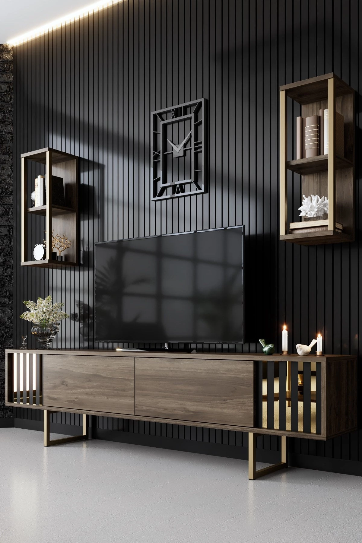 TV szekrény Gold Line - Walnut, Black