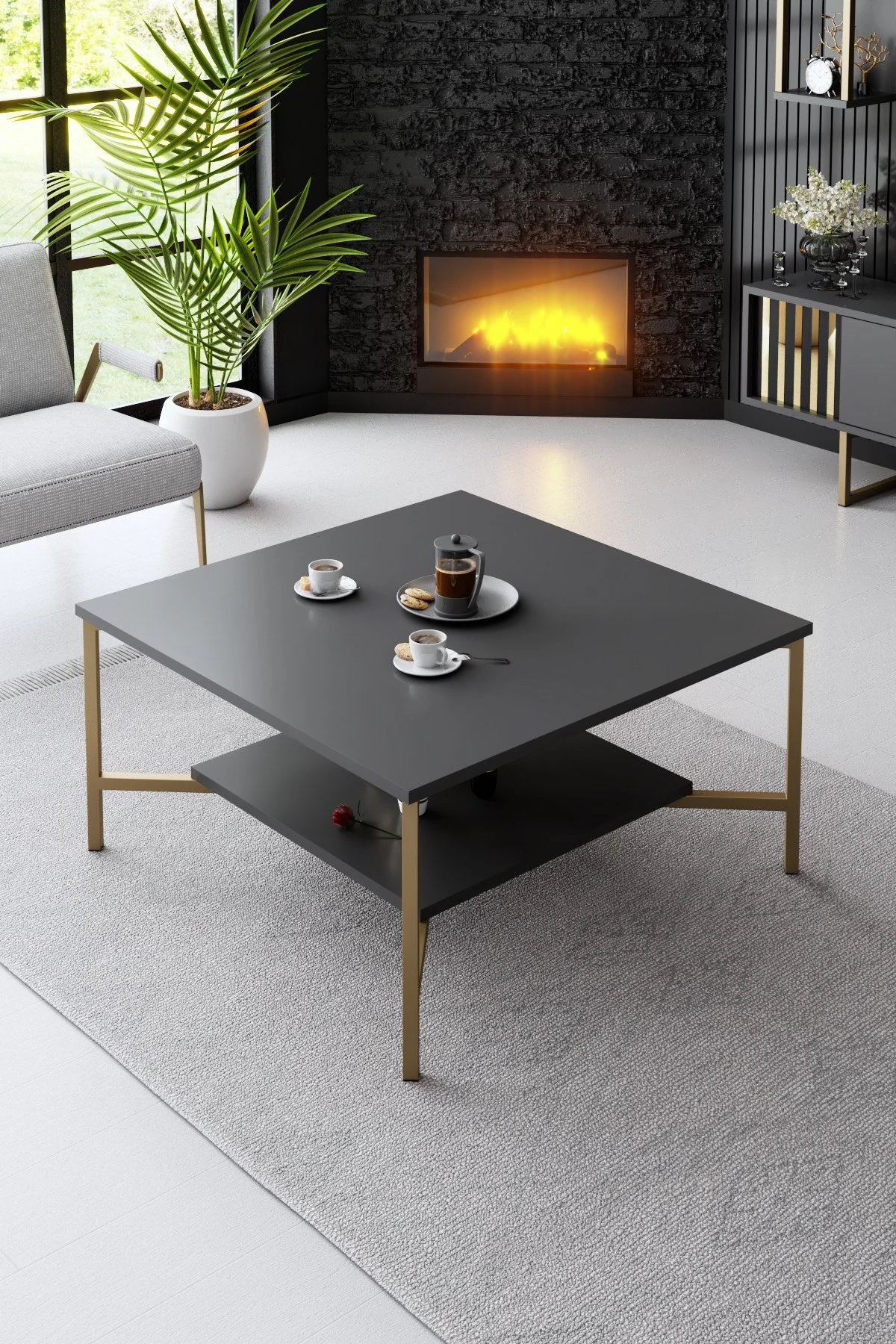 Dohányzóasztal Gold Line - Anthracite, Black