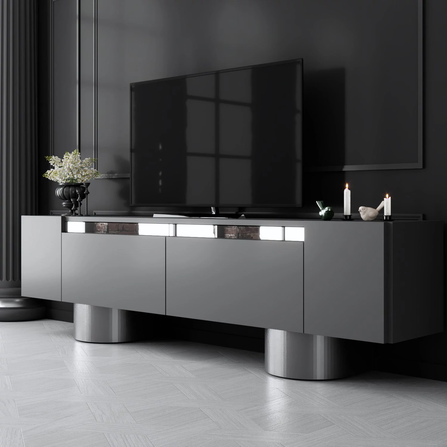 TV szekrény Bohem - Anthracite, Silver